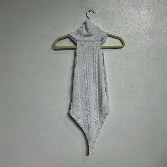 Free People Intimately White Textured Mock Neck Bodysuit Sz M - Picture 9 of 12